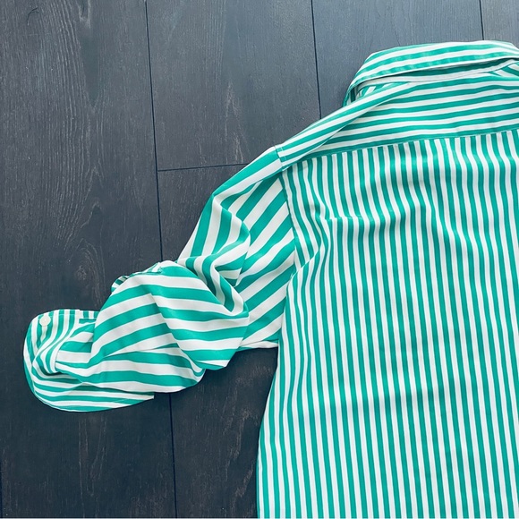 Ellen Tracy Striped White and Green Oversized Button Down Shirt - Picture 8 of 11